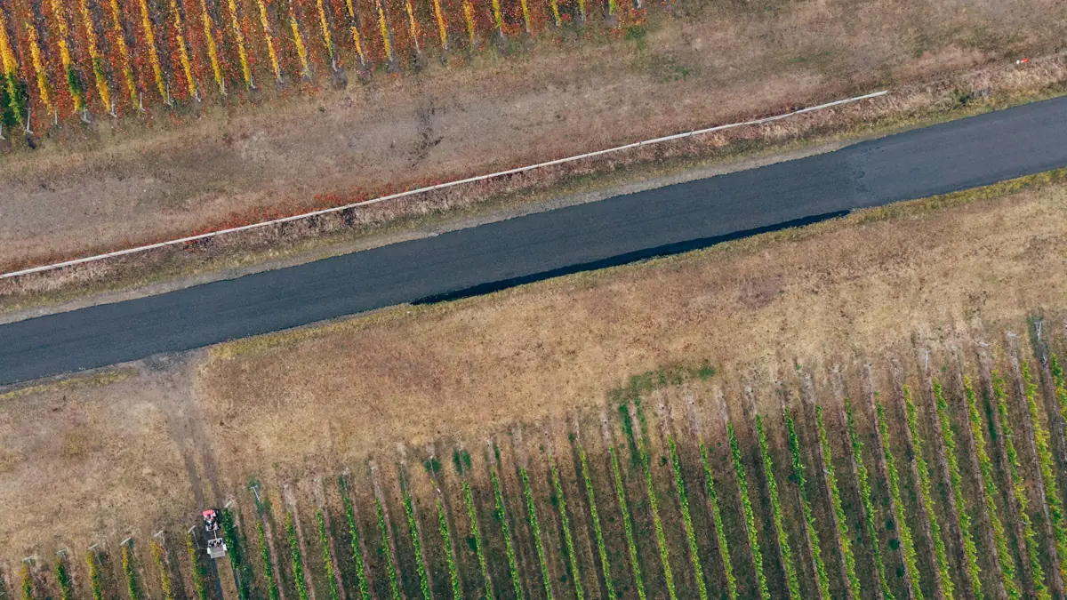 Dieselbe Drohnenaufnahme nach der Bearbeitung: kräftige Farben und Kontrast